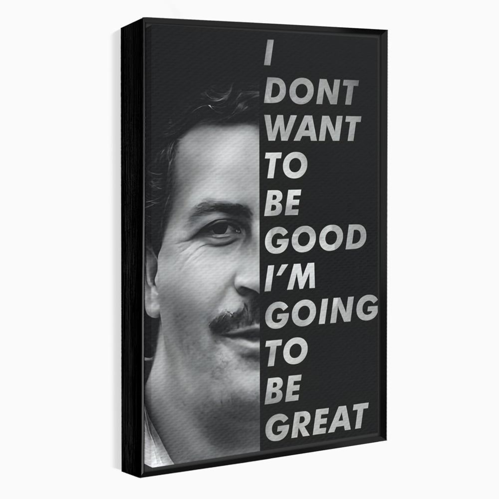 Tablou canvas cu tablou canvas cu portretul lui pablo escobar, in rama de aluminiu negru